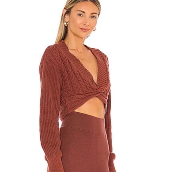 Free People Sweaters - NWT - Free People EMILIE Twisted Front Cable-knit Sweater (Cherry Cola)